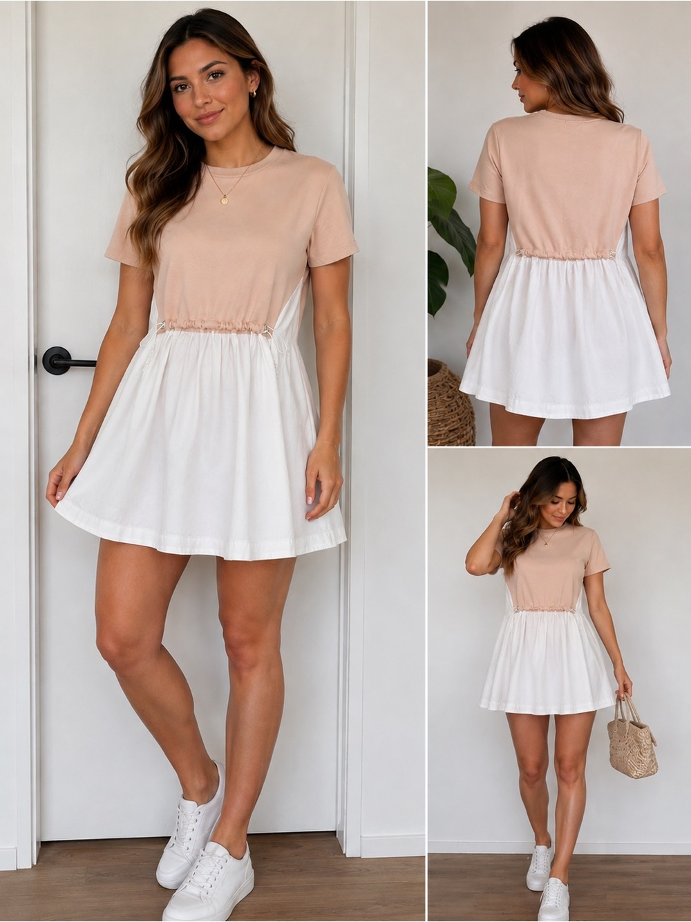 Pilcro Blush and White Two-Tone Short Sleeve Mini Dress